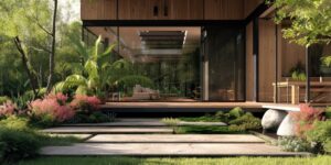 a beautiful contemporary exterior and interior of a wooden home